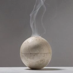 THE PLANT SOCIETY All Homewares Travertine Sphere Incense Burner By Addition Studio