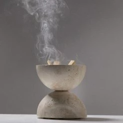 THE PLANT SOCIETY All Homewares Travertine Sphere Incense Burner By Addition Studio