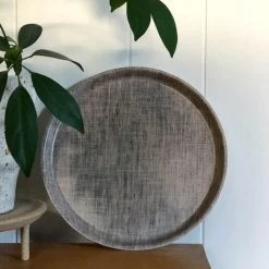 THE PLANT SOCIETY ONLINE OUTPOST Linen Coated Round Tray By Fog Linen All Homewares